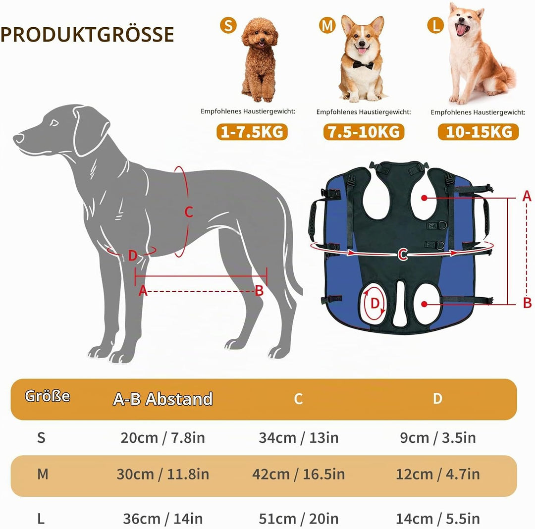 PETCUTE Hunde-Tragegeschirr,Hundegeschirr-Rucksack für grosse Hundes,Ganzkörpergeschirr mit Griff,Ve