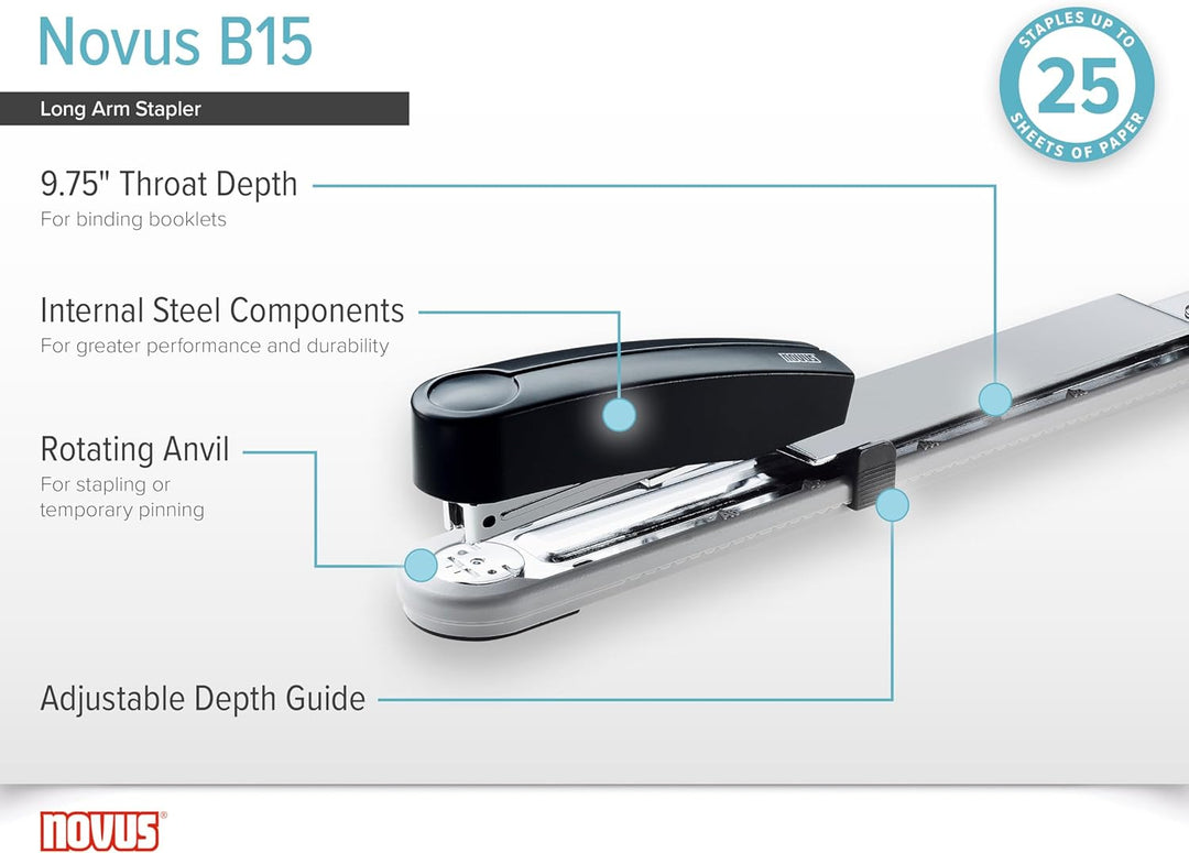 Novus B 15 Heftgerät/Langarmhefter (mit bis zu 250 mm Einlegetiefe, für 25 Blatt (80 g/m²)) lichtgra