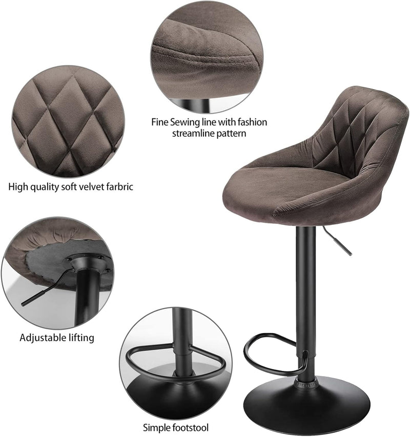 XUANYU 10er-Set Barhocker aus Samt Höhenverstellbare 63-83 cm Barstühle 360° Drehstuhl Küchenstühle