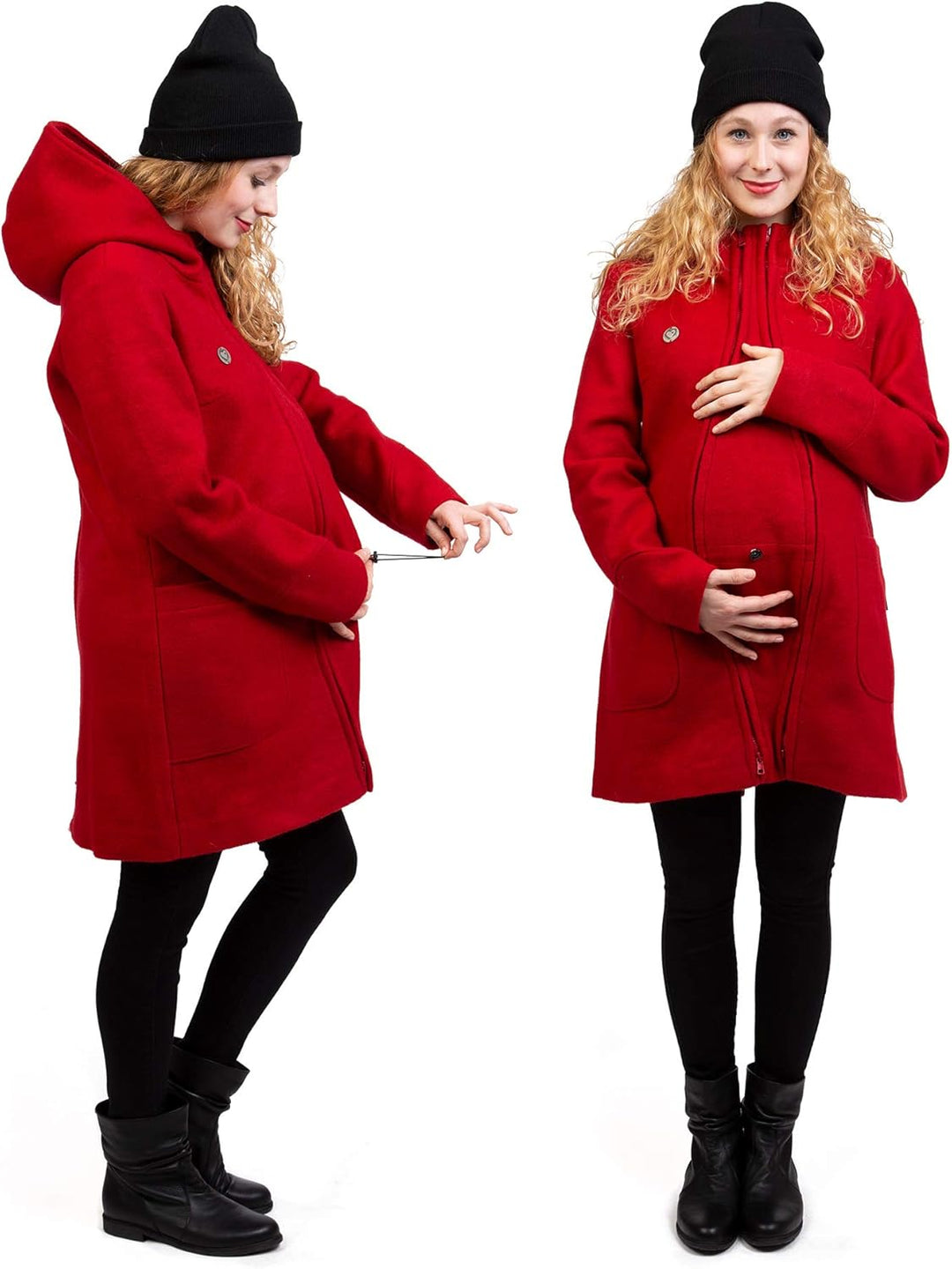Viva la Mama - schicker Umstands- und Tragemantel für den Winter - VALENTIN M Rot - Vorn und Hinten