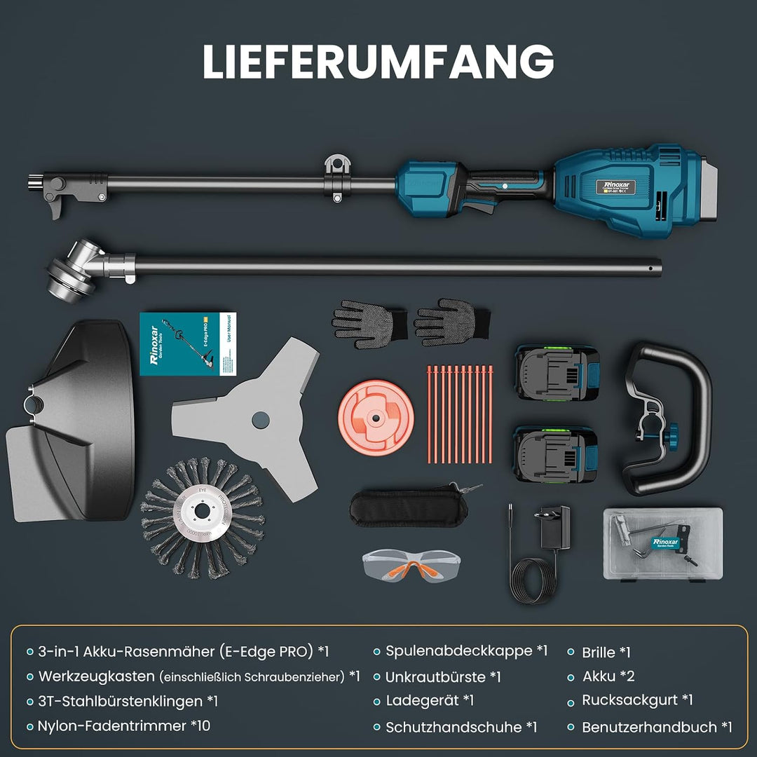 Rasentrimmer mit Akku, 26 cm Akku Freischneider mit Frontmotor, 2 x 5200 mAh Akkus und Ladegerät, 80