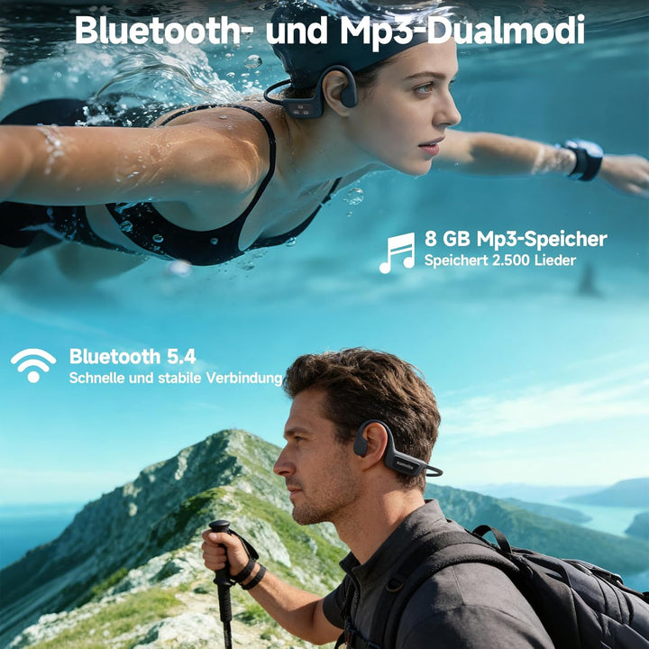 sunvito Knochenleitungs-Schwimmkopfhörer, Drahtlose IPX8 wasserdichte Kopfhörer, Bluetooth 5.4 Offen