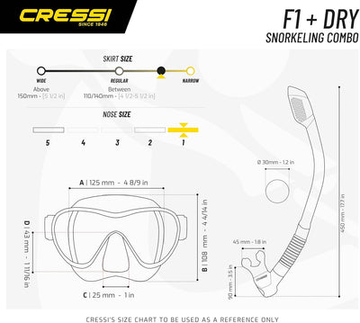 Cressi F1 - Rahmenlose Maske oder Rahmenlose Maske + Schnorchel Dry Combo Set zum Tauchen und Schnor