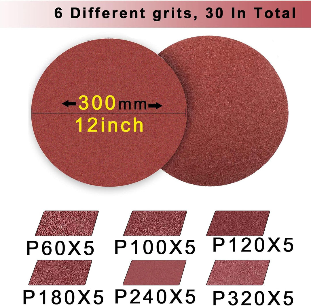 FEIHU Schleifscheiben 300mm klett.Durchmesser 300 Schleifpapier klett.Körnung 5X P60/100/120/180/240