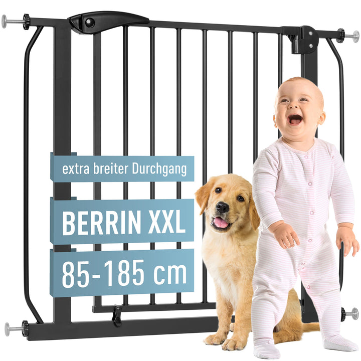 ib style Berrin XXL Türgitter 85-185cm, Ohne Bohren, Schutzgitter Baby, Hundeschutzgitter, Schwarz,