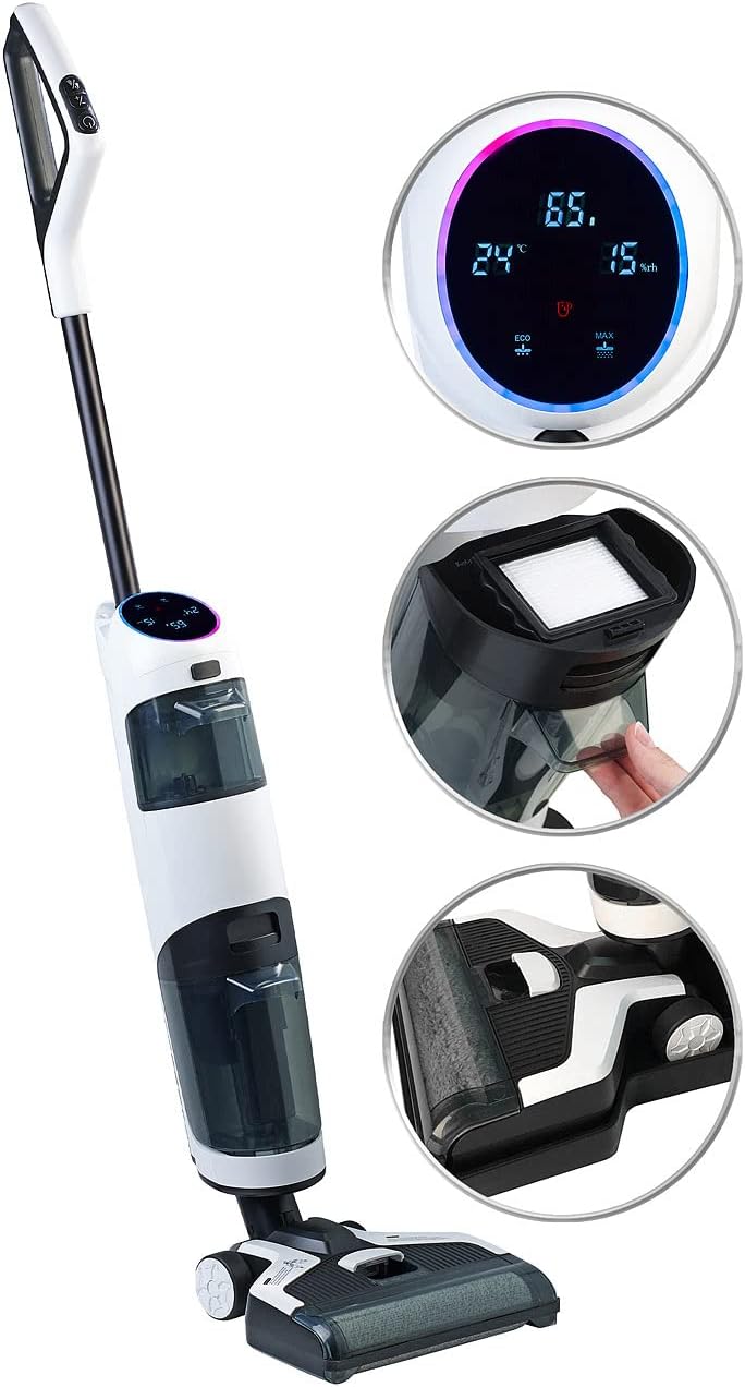 Sichler Haushaltsgeräte Staubsauger: High Power 2in1-Boden-Wischsauger mit Akku, OLED-Display, 17 kP