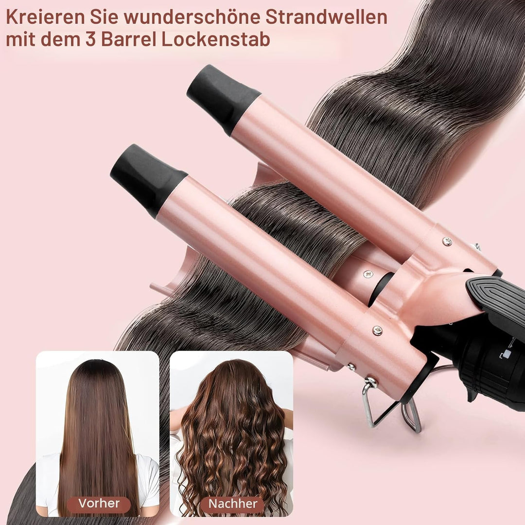Lockenstab 5 in 1, Lockenstäbe 3 Fässer Welleneisen Set mit austauschbaren Keramik Lockenstab 13-32m