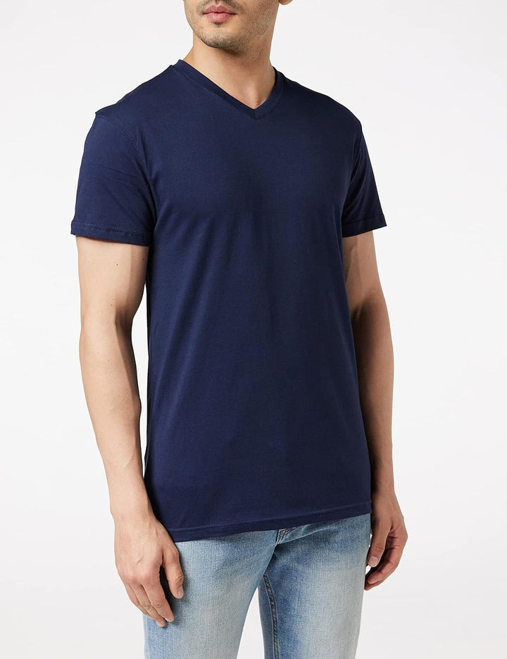Lower East Herren T-Shirt mit V-Ausschnitt aus 100% Baumwolle im Multipack Dunkelblau L, Dunkelblau