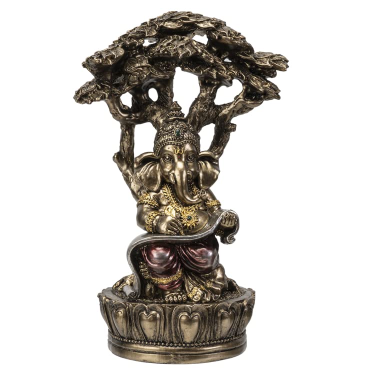 Pacific Giftware Ganesha Figur mit Schriftrolle unter Baum der Erkenntnis | Buddha Statue