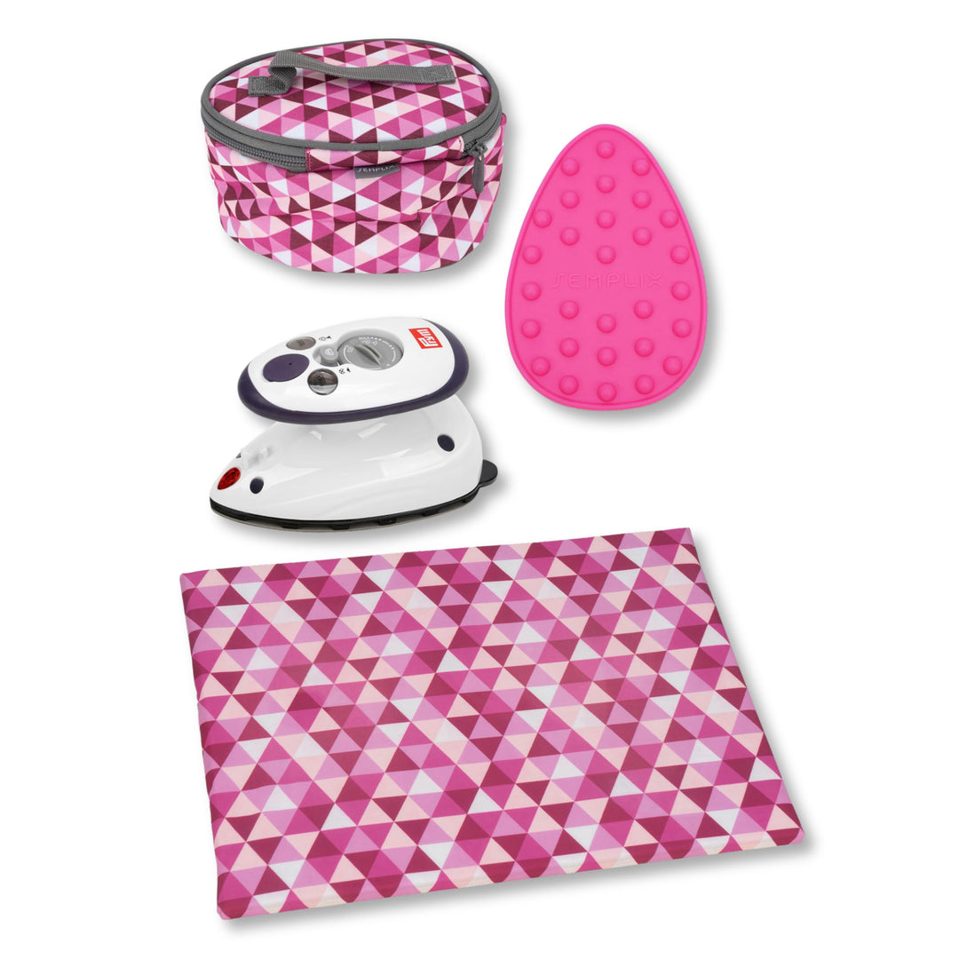 Semplix Bügelset 4-teilig mit Prym Mini-Dampfbügeleisen – Diamond Design mit Bügelunterlage, Silikon
