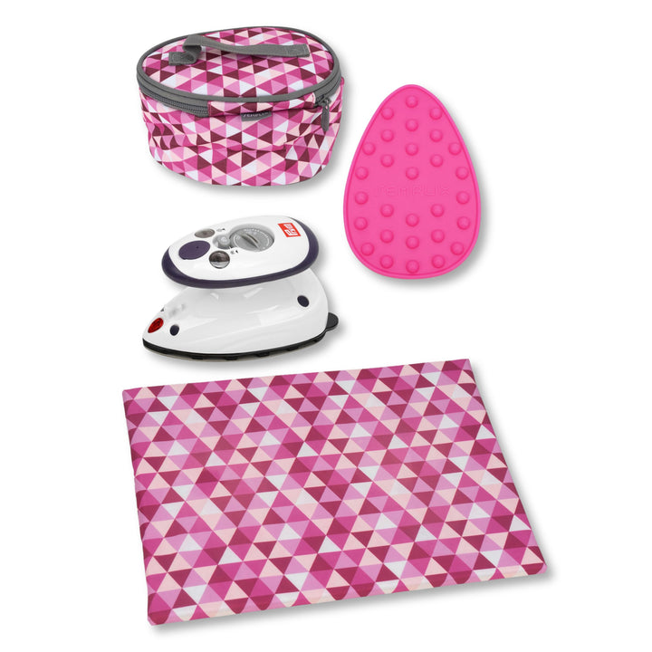 Semplix Bügelset 4-teilig mit Prym Mini-Dampfbügeleisen – Diamond Design mit Bügelunterlage, Silikon