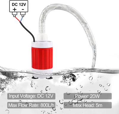 Tauchpumpe Wasserpumpe 12V 800L/H Bürstenlose Tauchwasserpumpe mit 3m Schlauch, GeräUschlose Design