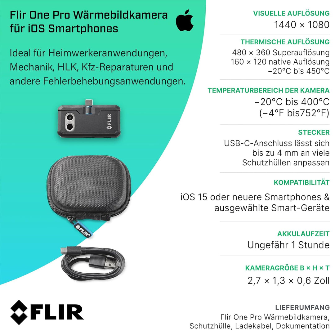 FLIR ONE Pro - iOS - Professional Grade Thermal Camera for Smartphones - with VividIR and MSX Image