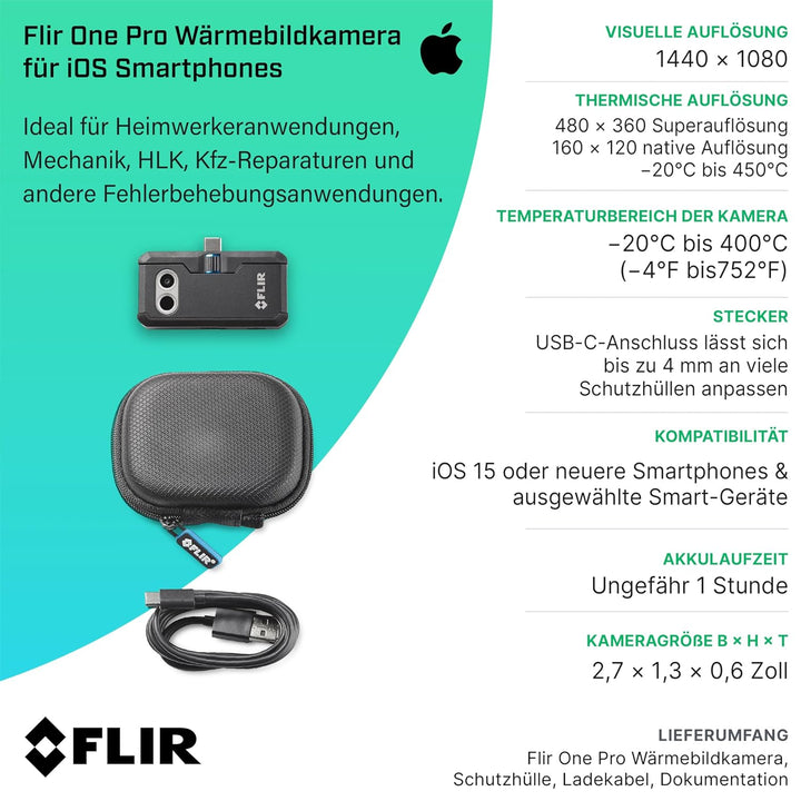 FLIR ONE Pro - iOS - Professional Grade Thermal Camera for Smartphones - with VividIR and MSX Image