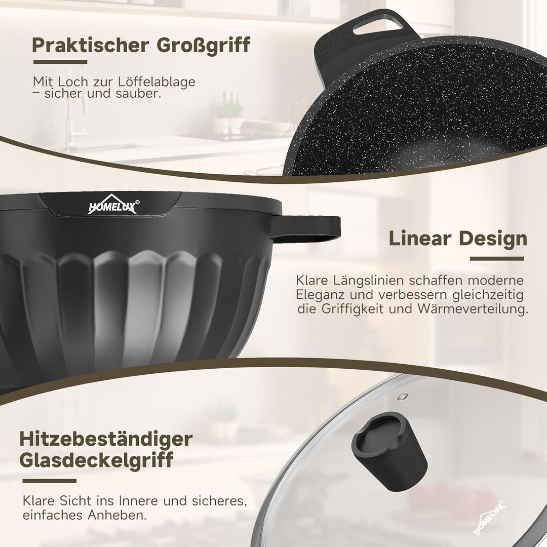 HOMELUX Topfset Induktion 8-teilig, 20/24/28/32cm Kochtopf Set mit Antihaftbeschichtet, Kochtöpfe In
