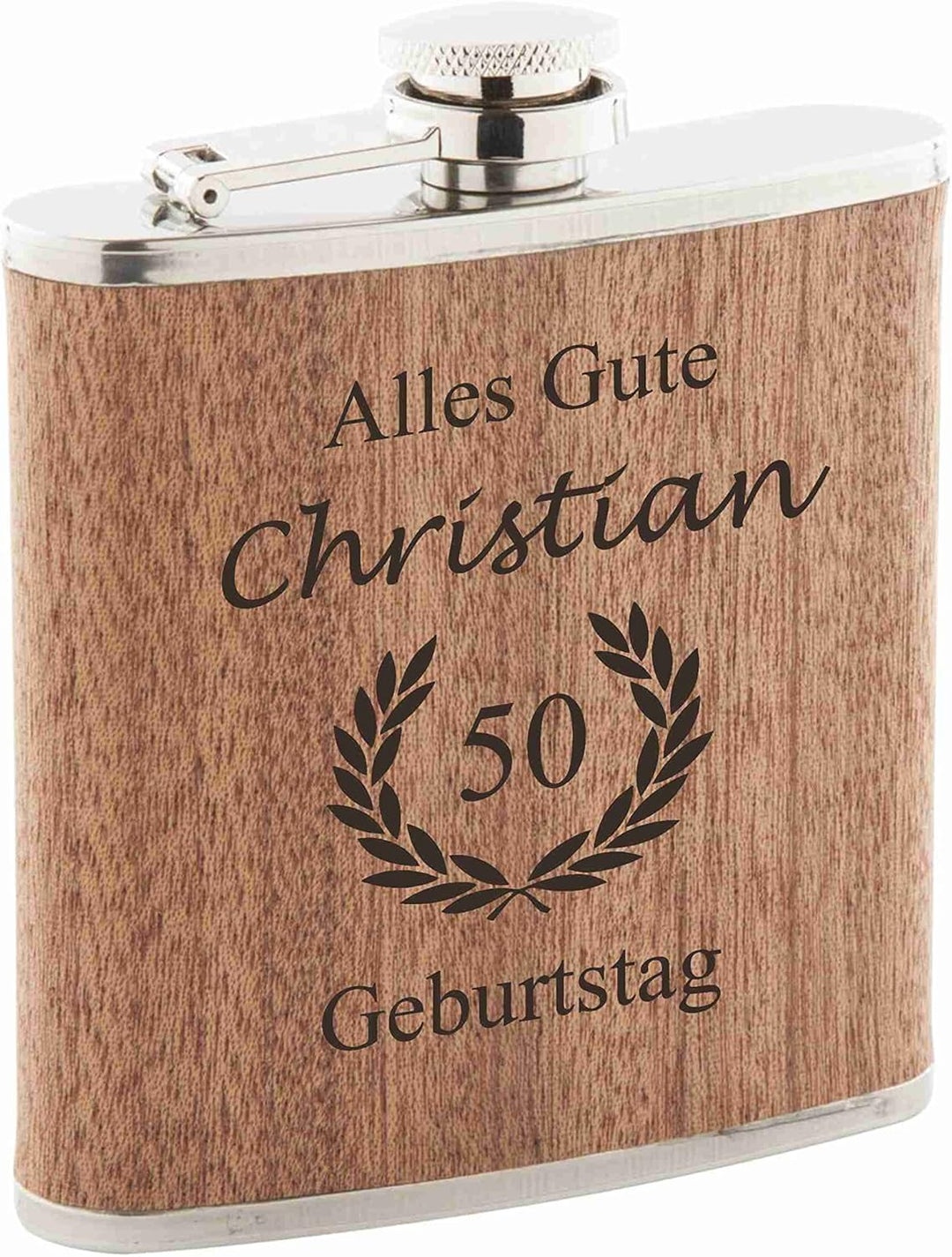 Flachmann mit Gravur Holz personalisiert *verschiedene Logos* personalisierter und gravierter Flachm