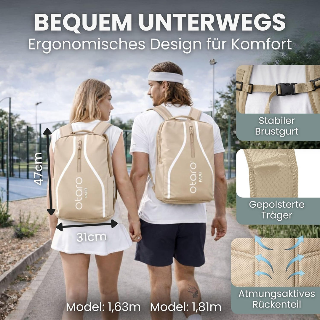 Otaro Padel Tasche mit Schuhfach & Laptopfach – Padel Rucksack für Schläger, Kleidung & Zubehör – Be