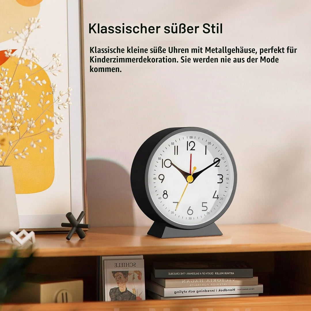 Azyh Analoger Wecker ohne Ticken, Kleine Retro Tischuhr, Tischuhr für Wohnzimmerdekoration, Schlafzi