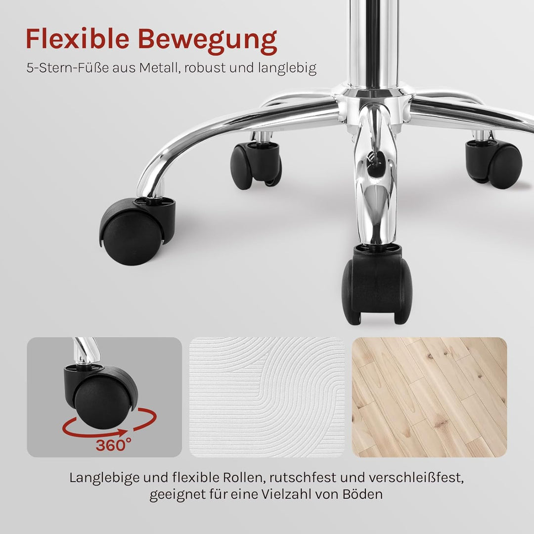 WOLTU Rollhocker Schminkhocker Hocker höhenverstellbar mit Rollen & Lehne Schwarz Arbeitshocker 360°