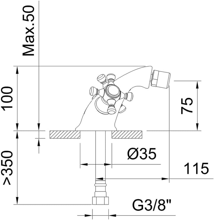 Clever Antigona Bidetarmatur/Wasserhahn, zwei Griffe, Chrom mit Wasserhahn, mit Wasserhahn