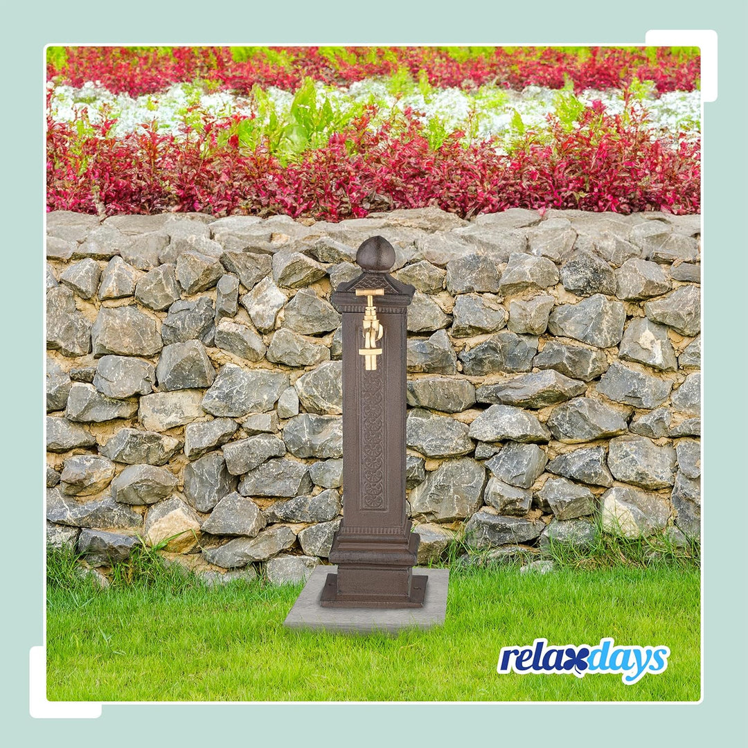 Relaxdays Standbrunnen antik, mit Wasserhahn, HBT: 47x14x18,5 cm, Wasserzapfsäule Garten, Terrasse,