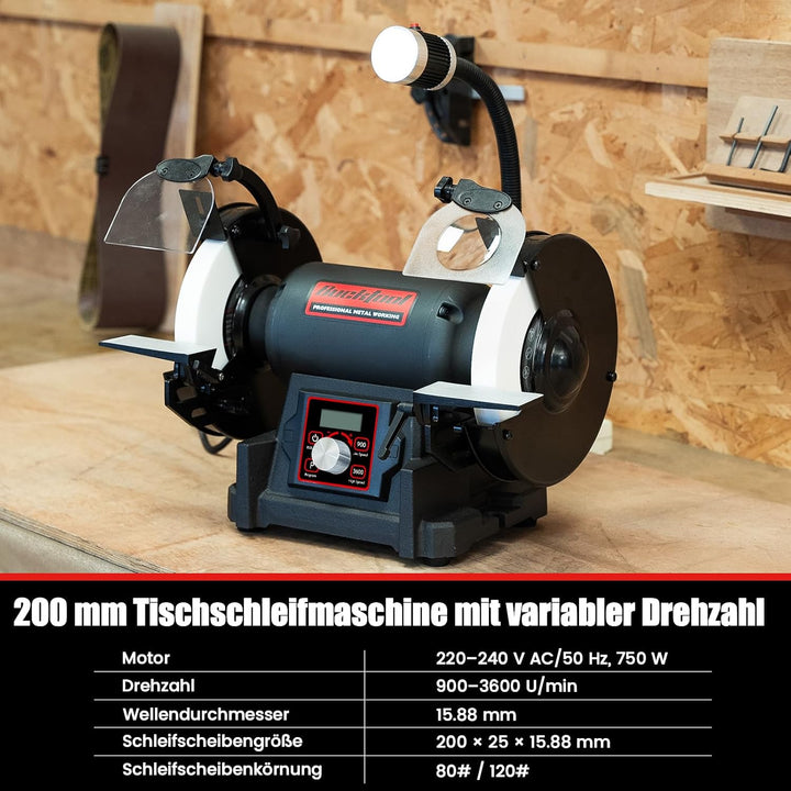 Bucktool 200mm Variabler Tischschleifer, VFD 750W Professioneller Schleifbock mit niedriger Vibratio