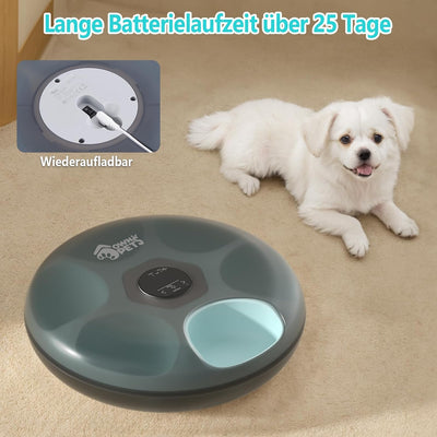 Ownpets 6 Mahlzeiten Automatischer Katzenfutterautomat für Nass-/Trockenfutter, mit 2 Kühlakkus, pro