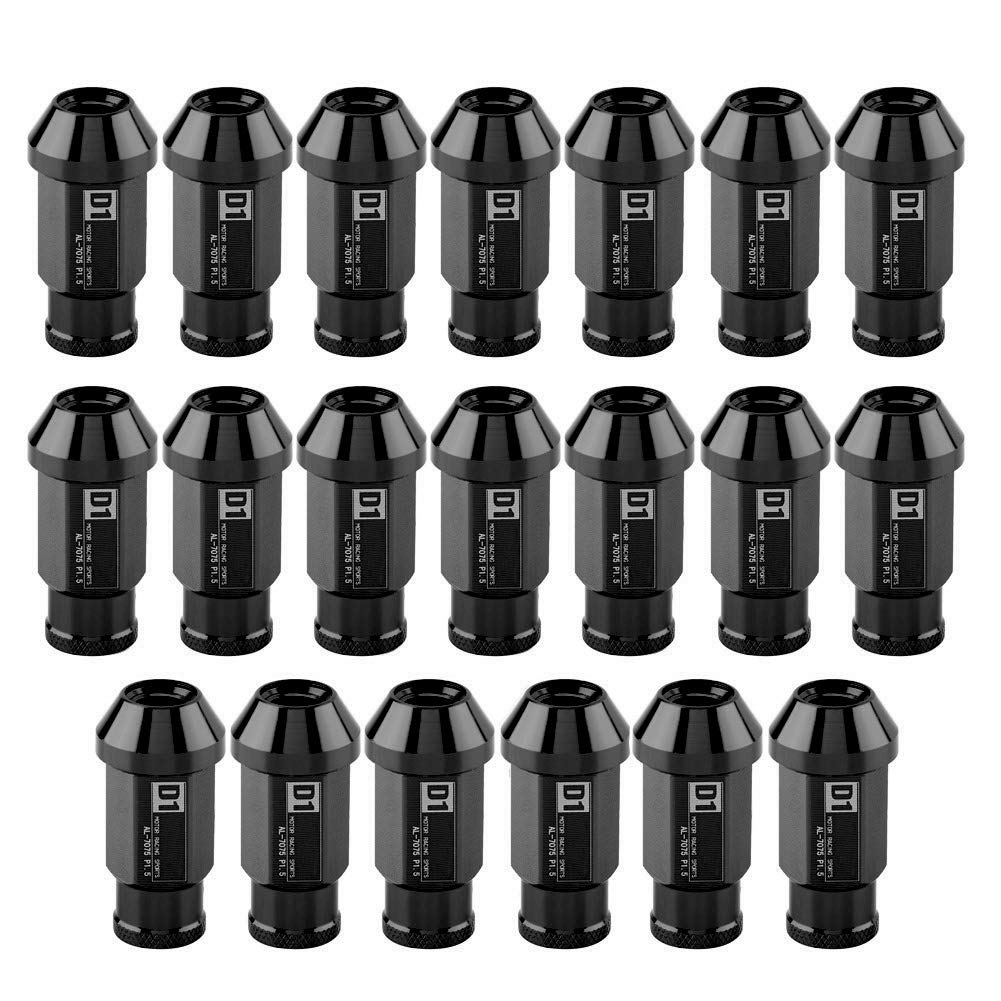 KIMISS Aluminium Autoreifenschraube, 20Pcs Radmuttern sichern Racing Radmutter M12X1.5 (Schwarz)