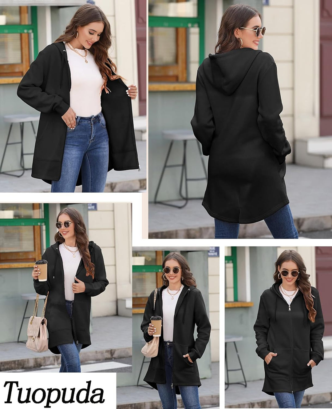 Tuopuda Damen Hoodie Jacke Oversize Reissverschluss Winterjacke Langarm Mantel Winter Warm Cardigan