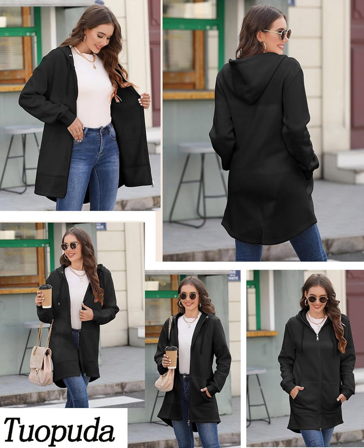 Tuopuda Damen Hoodie Jacke Oversize Reissverschluss Winterjacke Langarm Mantel Winter Warm Cardigan
