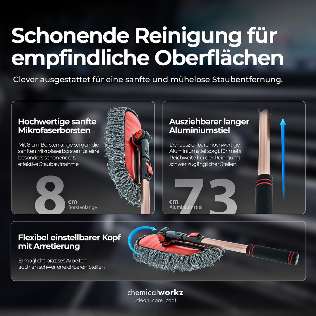 chemicalworkz Car Duster Staubwedel Auto | Premium Auto Staubwischer mit lang ausziehbarem Teleskopg