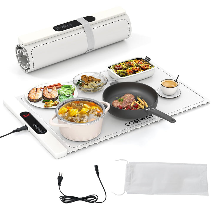 COSTWAY Elektrische Wärmematte Silikon für Lebensmittel, Rollbare Warmhalteplatte, Speisewärmer mit