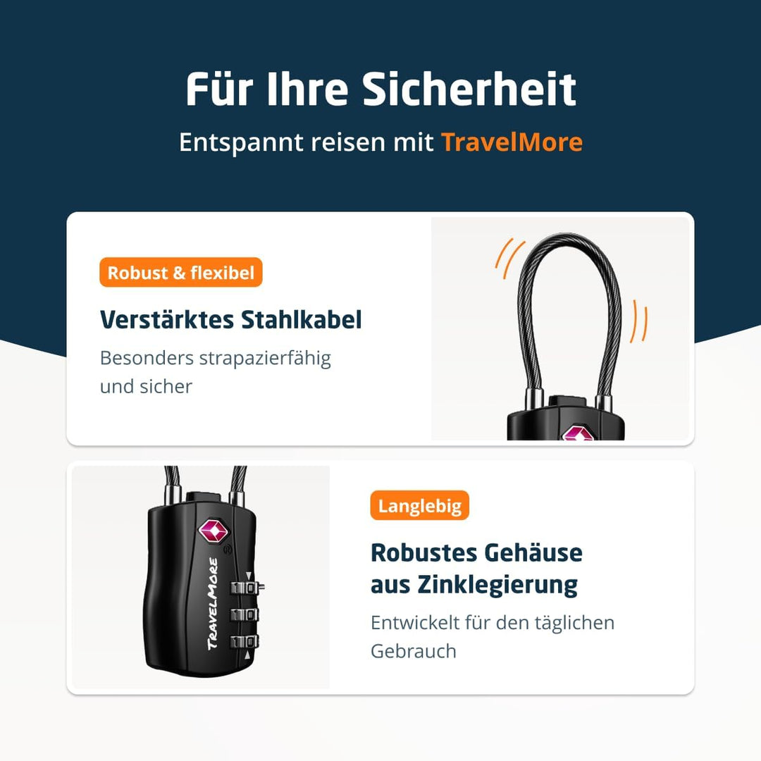 10er-Pack TSA-Genehmigte Reise-Kombinations-Kabelschlösser für Koffer und Rucksäcke – Schwarz, 10 St