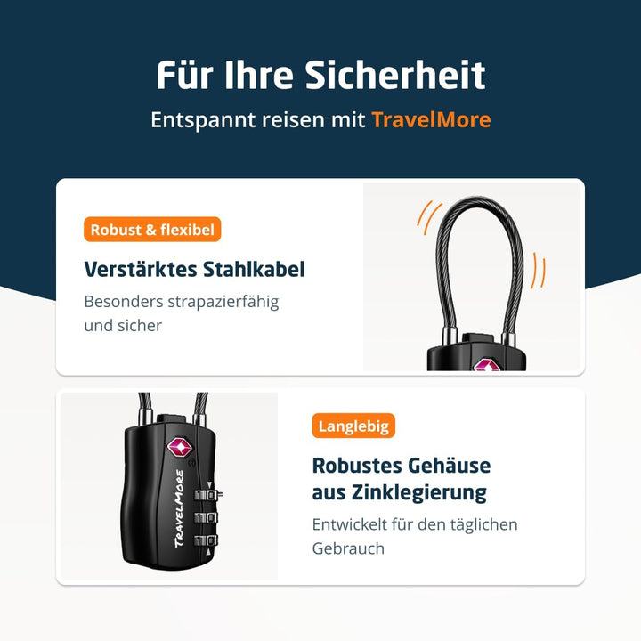 10er-Pack TSA-Genehmigte Reise-Kombinations-Kabelschlösser für Koffer und Rucksäcke – Schwarz, 10 St