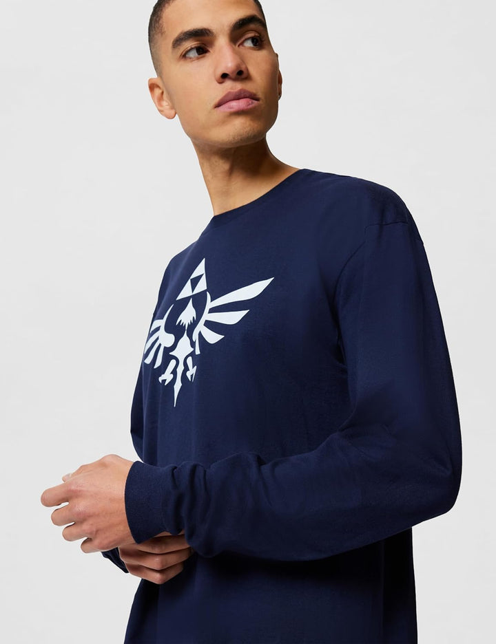 Nintendo Unisex Triumphant Triforce Shirt The Legend of Zelda Hemd L Blau/Langärmlig., L Blau/Langär