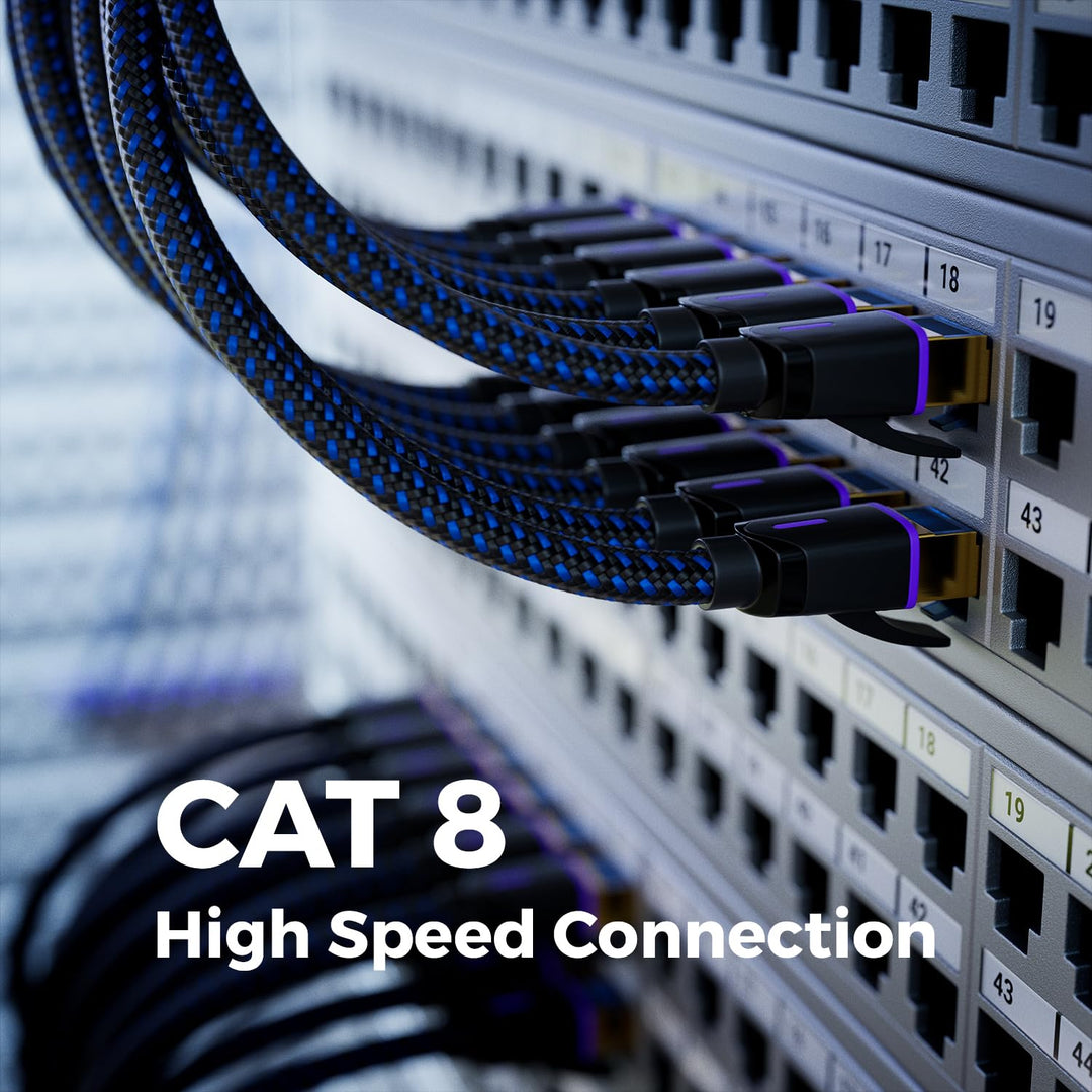 deleyCON 10m CAT 8 Netzwerkkabel (40 Gbit/s, Nylon, 100% Kupfer) S/FTP PIMF - Gigabit Ethernet Patch