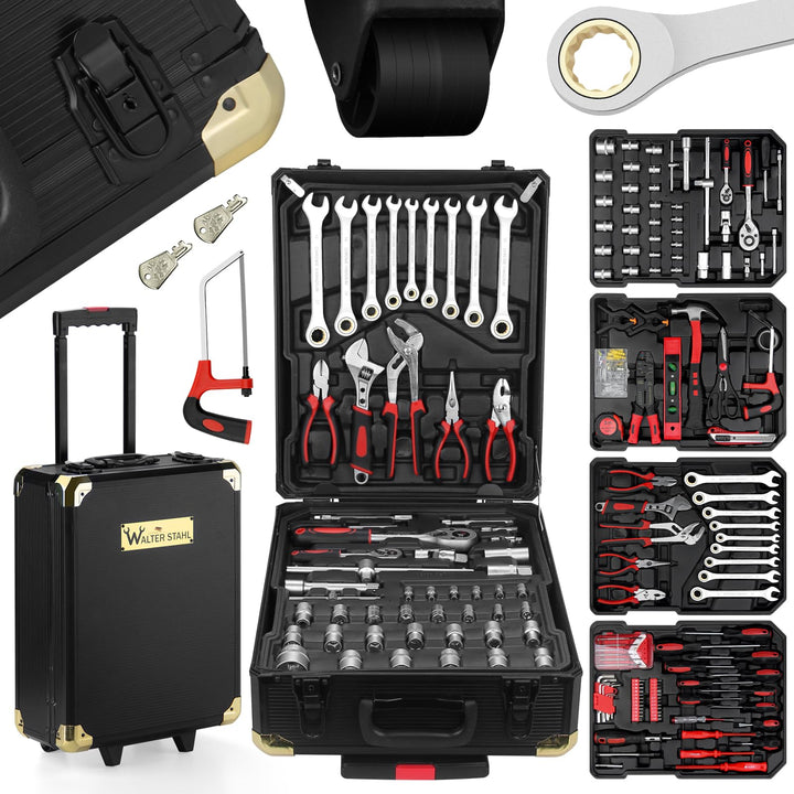 WALTER STAHL Werkzeugkoffer gefüllt 599 tlg | Werkzeugkasten | Aluminiumkoffer | Werkzeug Set | für