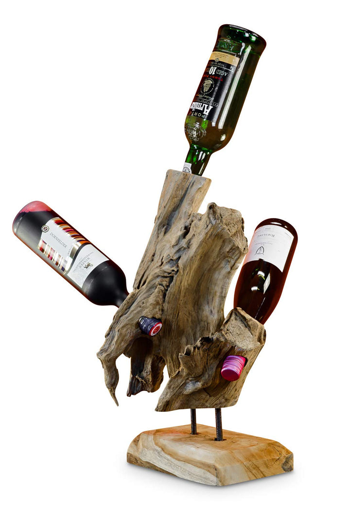 Kinaree Wurzelholz Flaschenständer M/XL/XXL - Wein Flaschenhalter aus Teak Holz - Rustikale Dekorati