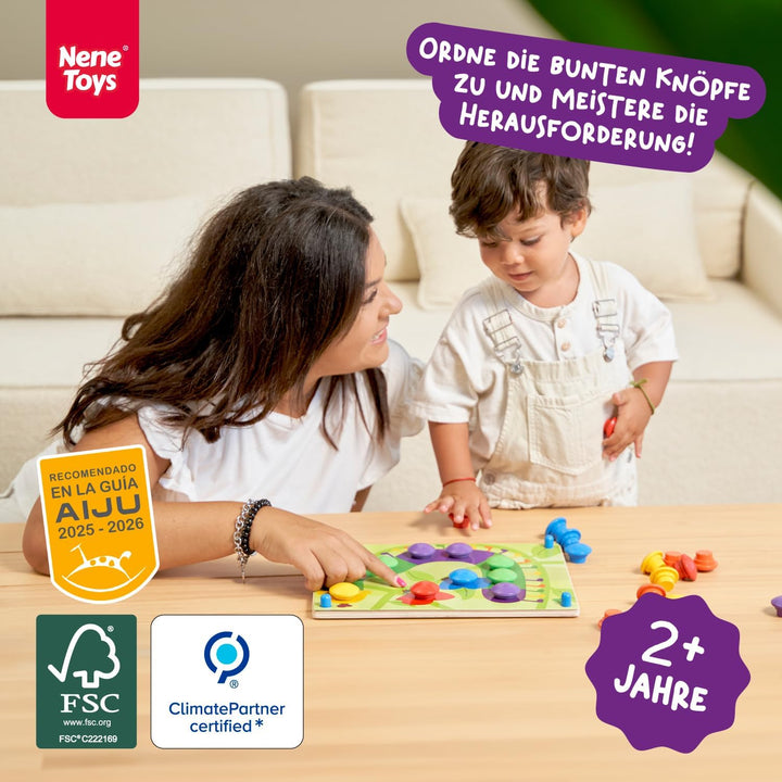 Nene Toys Holz-Steckspiel für Kleinkinder ab 2 Jahren - Mosaik Steckspiel für Kinder 2 3 Jahre - Mon