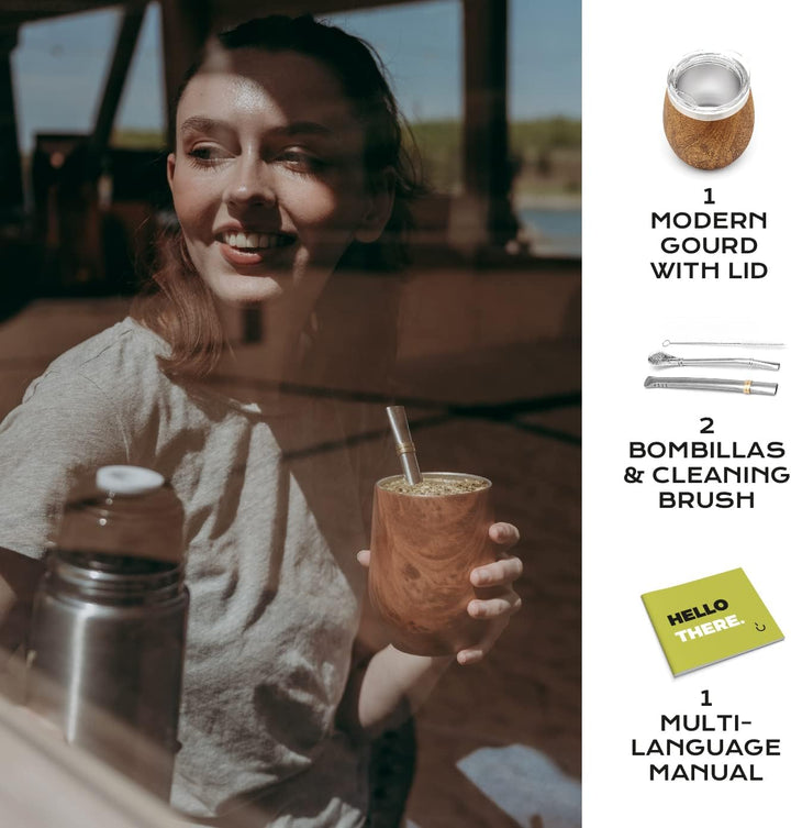 balibetov - Neu - Modernes Yerba Mate Gourd Set (Mate Tasse) - Doppelwandiger 18/8 Edelstahl Enthält