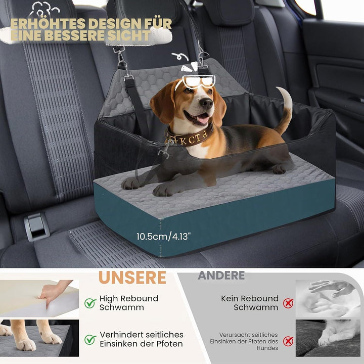 Hunde Autositz für Mittlere/Grosse 78x55x53cm, Abnehmbarer und Waschbarer Sitzerhöher Hundebett Auto