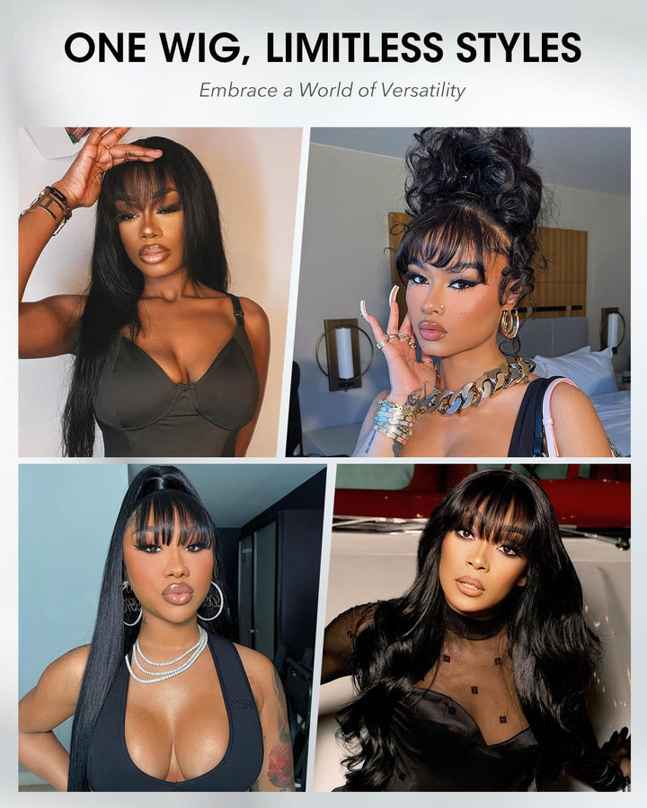 Tunfine Straight Human Hair Wigs with Fringe Glueless 4x6 Lace Front Echthaar Perücke Damen 180 Dens