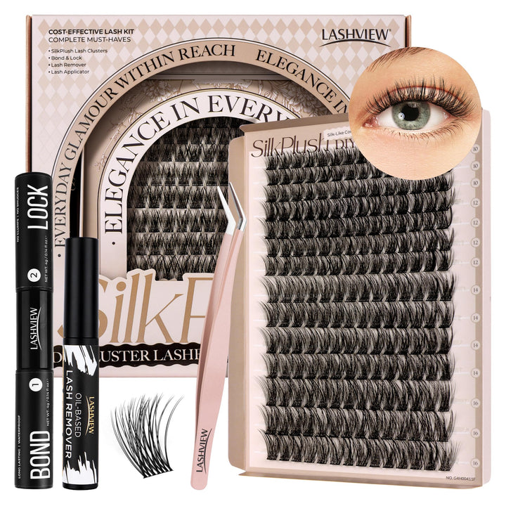 LASHVIEW Wimpern Extensions Kit, 196 Pieces Cluster Lashes, D Curl Volume Künstliche Wimpern mit Wim