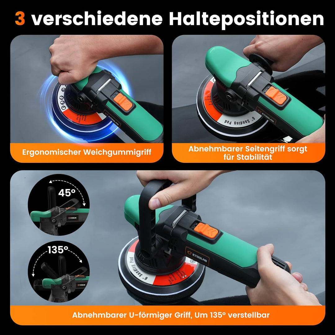 ETOOLAB Auto Poliermaschine, 15 mm-900 W Exzenter Poliermaschine, 6 Geschwindigkeiten 2000-6400RPM m