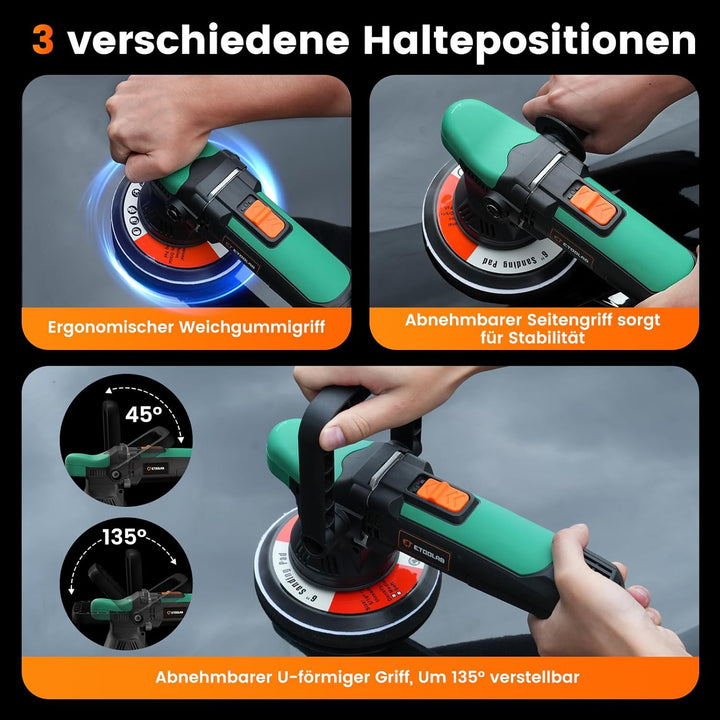 ETOOLAB Auto Poliermaschine, 15 mm-900 W Exzenter Poliermaschine, 6 Geschwindigkeiten 2000-6400RPM m