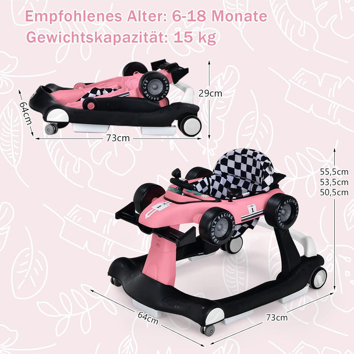 GOPLUS 4 in 1 Baby Lauflernhilfe, Lauflernwagen höhenverstellbar mit Licht &amp; Musik, Baby Walker Auto