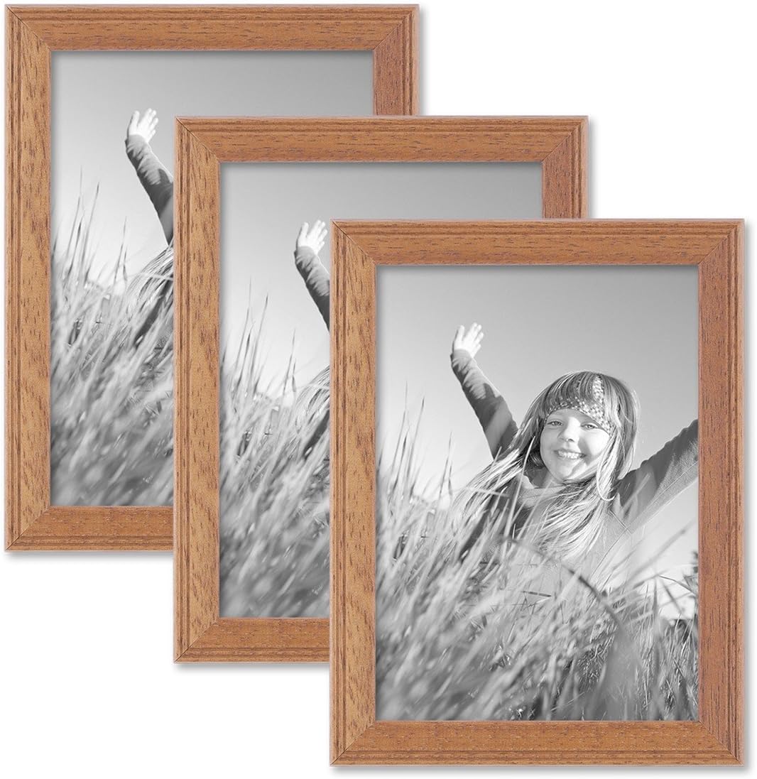 PHOTOLINI Bilderrahmen 13x18 cm Holz Eiche-Optik Landhaus-Stil, 3er Set Holz-Rahmen, Made in Germany