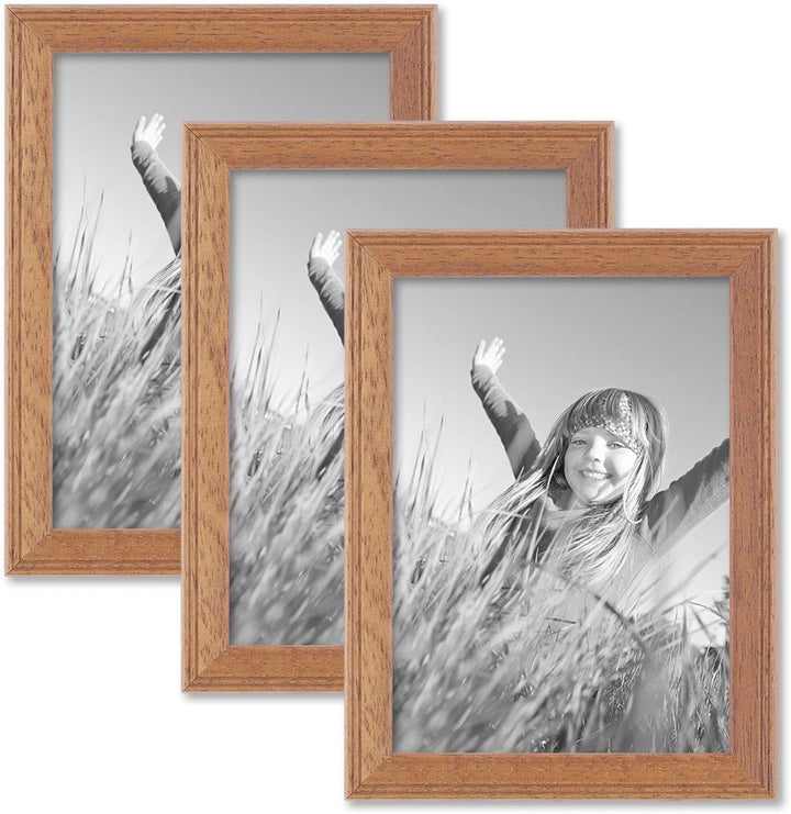 PHOTOLINI Bilderrahmen 13x18 cm Holz Eiche-Optik Landhaus-Stil, 3er Set Holz-Rahmen, Made in Germany