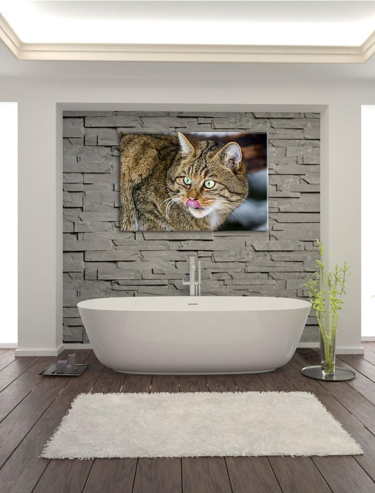 schöne Manul in Schneelandschaft auf Leinwand, XXL riesige Bilder fertig gerahmt mit Keilrahmen, Kun