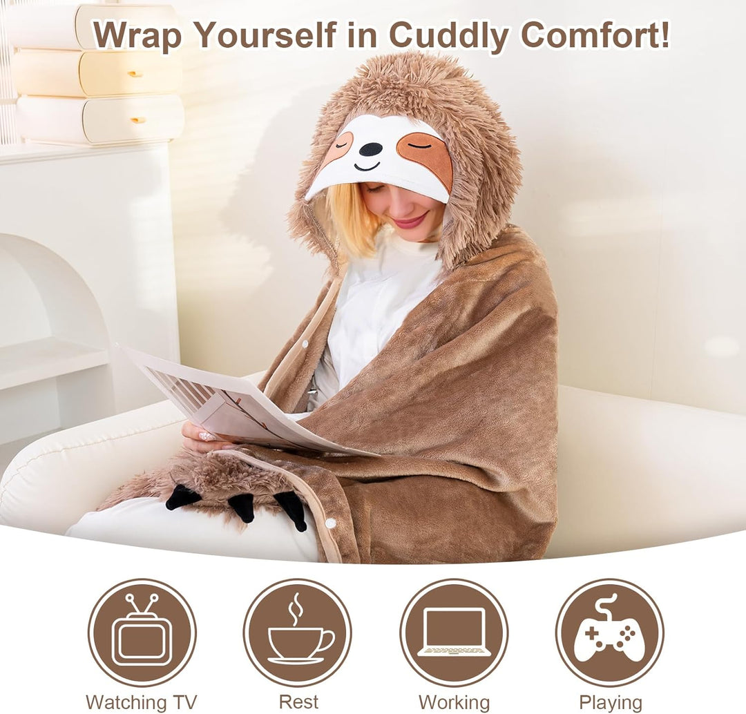 SQEQE Tragbare Decken mit Kapuze und Handschuhen Hoodie Decke Sofadecke Cartoon Kuscheldecke für Dam